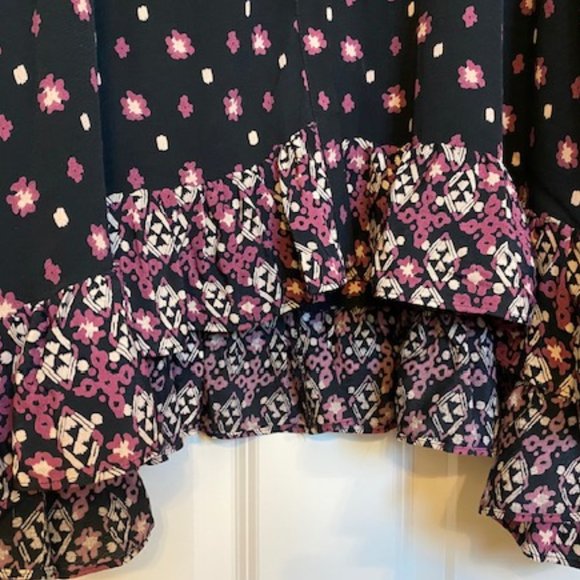 Free People Calico Skies Ruffle Button Down Midi Dress Floral Black/Purple XS - Picture 8 of 16